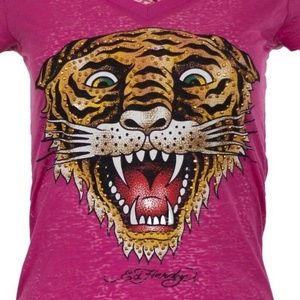 Ed Hardy Tops - Ed Hardy Tiger Burnout VNeck Tee Ed Hardy Tops - Ed Hardy Tiger Burnout VNeck Tee